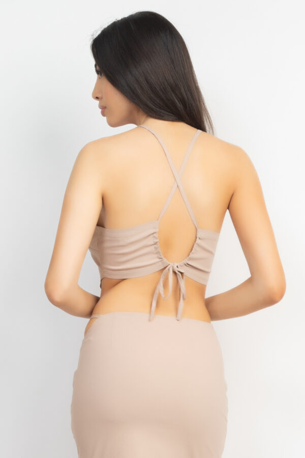 Asymmetrical Cross-Back Top & Skirt Set – Light Taupe