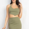 Asymmetrical Cross-Back Top & Olive Mini Skirt Set
