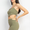 Asymmetrical Cross-Back Top & Olive Mini Skirt Set