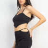Asymmetrical Cross-Back Crop Top & Skirt Set – Black