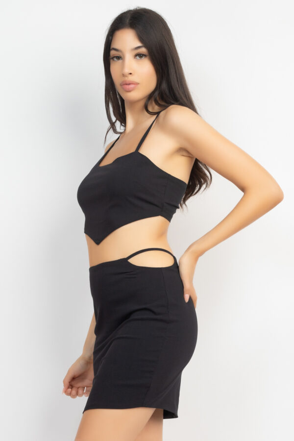 Asymmetrical Cross-Back Crop Top & Skirt Set – Black