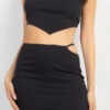 Asymmetrical Cross-Back Crop Top & Skirt Set – Black