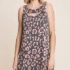 Animal Print Tunic Dress with Cut-Out Neckline – Black