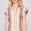 Multicolor Striped Woven Shirt with Frayed Hem – Navy/Mauve