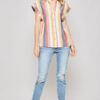 Multicolor Striped Woven Shirt with Frayed Hem – Navy/Mauve