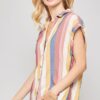 Multicolor Striped Woven Shirt with Frayed Hem – Navy/Mauve