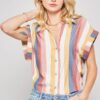 Multicolor Striped Woven Shirt with Frayed Hem – Navy/Mauve