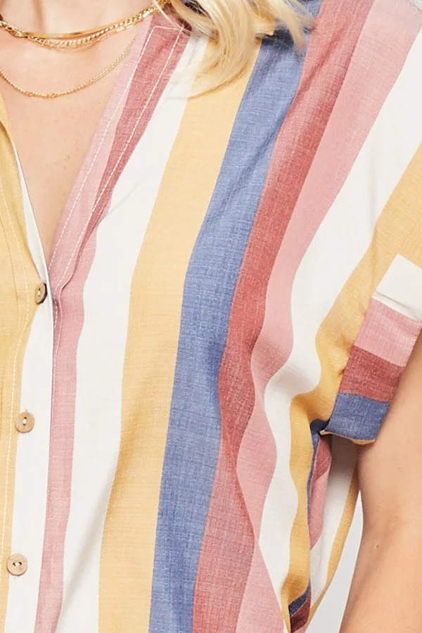Multicolor Striped Woven Shirt with Frayed Hem – Navy/Mauve