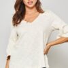 Knit Top with Deep V & Lace Yoke – Vanilla