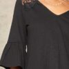 Floral Eyelash Lace Knit Top with Deep V Yoke – Black