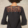 Floral Eyelash Lace Knit Top with Deep V Yoke – Black