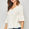Knit Top with Deep V & Lace Yoke – Vanilla