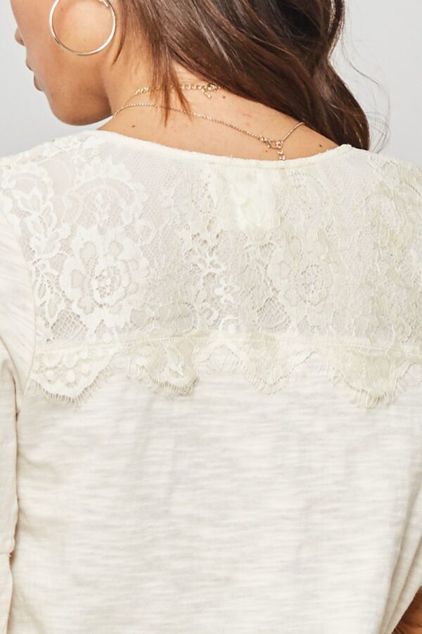 Knit Top with Deep V & Lace Yoke – Vanilla