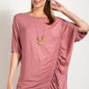 Loose-Fit Boat Neck Top with Side Ruching – Mauve