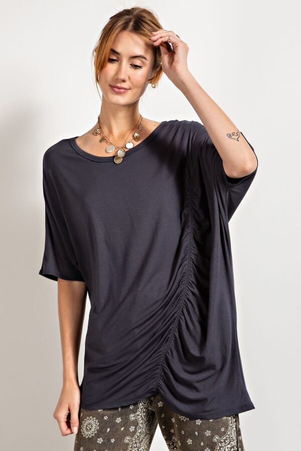 Loose-Fit Ruched Side Tunic Top in Smoke