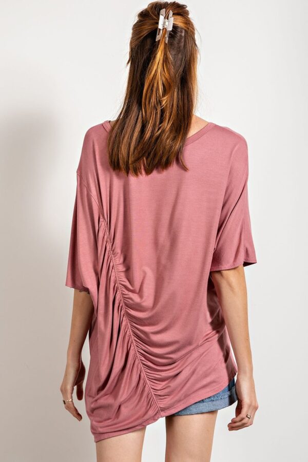 Loose-Fit Boat Neck Top with Side Ruching – Mauve