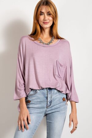 Boxy Washed Top with Rounded Neck – Dusty Lavender