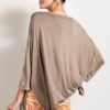 Washed Rounded-Neck Top with Chest Pocket – Mushroom