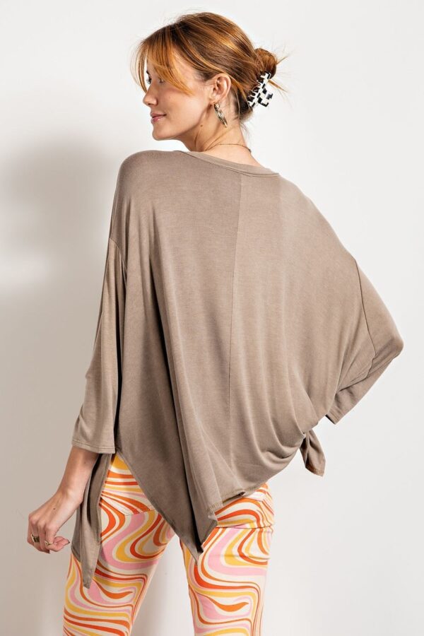 Washed Rounded-Neck Top with Chest Pocket – Mushroom