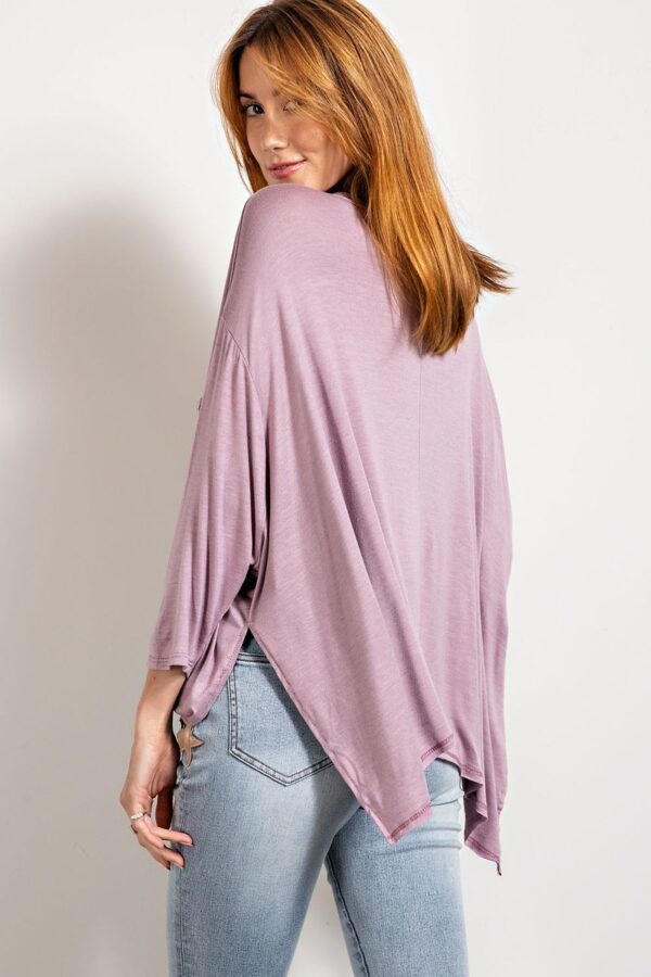 Boxy Washed Top with Rounded Neck – Dusty Lavender