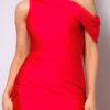 One-Shoulder Draped Maxi Dress with Side Slit – Red