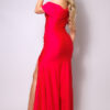 One-Shoulder Draped Maxi Dress with Side Slit – Red