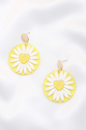 Daisy Acrylic Round Drop Earrings – Floral Print