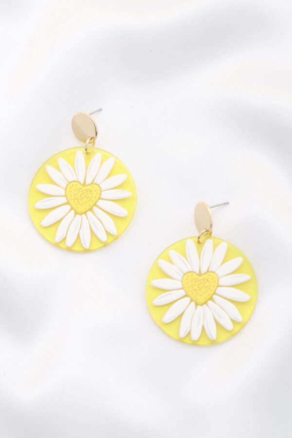 Daisy Acrylic Round Drop Earrings – Floral Print