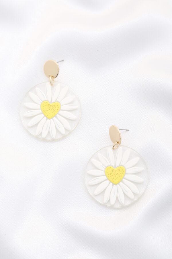 Daisy Acrylic Round Drop Earrings – Floral Print
