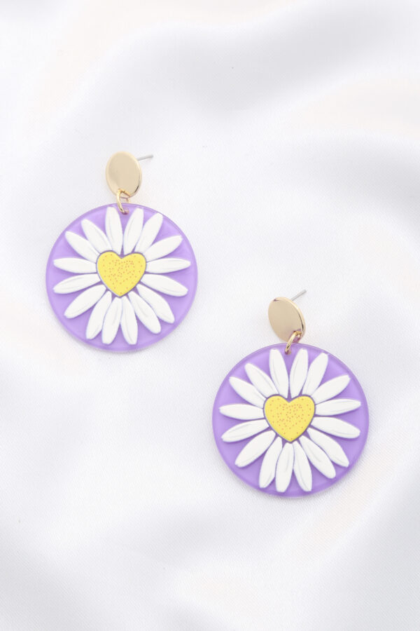 Daisy Acrylic Round Drop Earrings – Floral Print