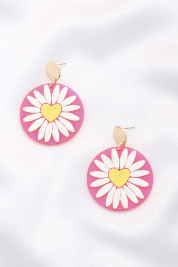 Daisy Acrylic Round Drop Earrings – Floral Print