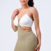 Bralette Side-Cut Bodycon Mini Dress with Gold Chain Back – Ivory/Olive