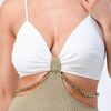 Bralette Side-Cut Bodycon Mini Dress with Gold Chain Back – Ivory/Olive
