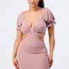Bodycon Dress with Side Cutouts & Back Tie – Mauve