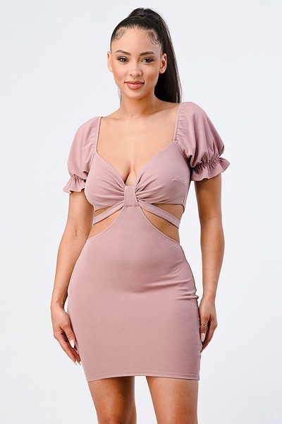 Bodycon Dress with Side Cutouts & Back Tie – Mauve