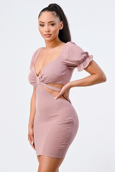 Bodycon Dress with Side Cutouts & Back Tie – Mauve
