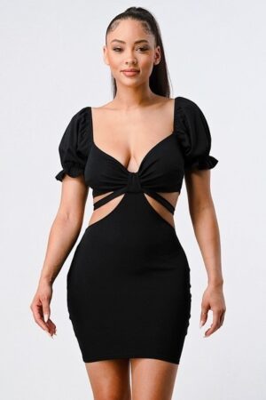 Bodycon Dress with Side Cutouts and Back Tie – Black
