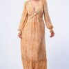 Printed V-Neck Ruffled Maxi Dress – Side Cutouts, Yellow