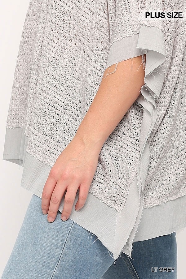 Plus-Size Boxy Top with Poncho Sleeve – Light Grey