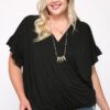 Plus Size Viscose Surplice Top with Ruffle Sleeve – Black