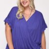 Plus Size Surplice Viscose Top with Ruffle Sleeve – Royal Blue