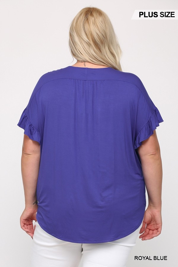 Plus Size Surplice Viscose Top with Ruffle Sleeve – Royal Blue