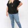 Plus Size Viscose Surplice Top with Ruffle Sleeve – Black