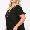 Plus Size Viscose Surplice Top with Ruffle Sleeve – Black