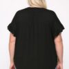 Plus Size Viscose Surplice Top with Ruffle Sleeve – Black