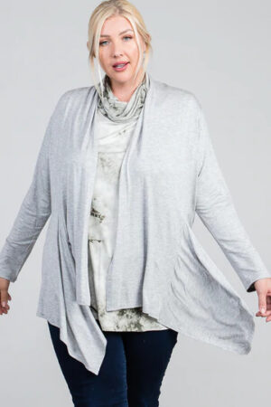 Plus Size Shark-Bite Waist Seam Open Cardigan – Heather Grey