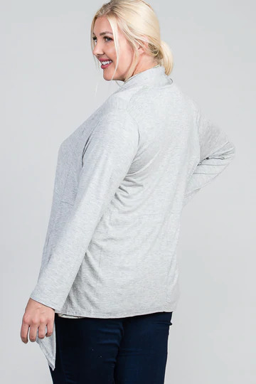 Plus Size Shark-Bite Waist Seam Open Cardigan – Heather Grey