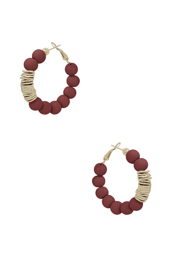 Clay Ball Hoop Earrings with Metal Accent