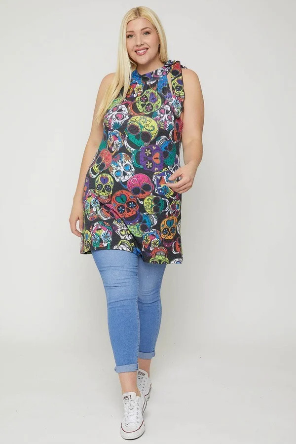 Sugar Skull Sublimation Tunic – Halterneck Racerback Plus Size