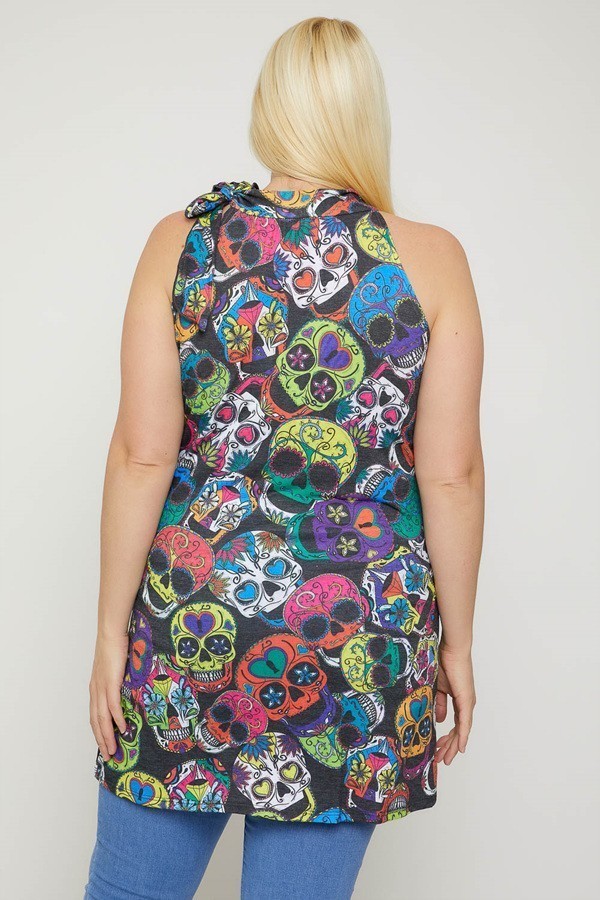 Sugar Skull Sublimation Tunic – Halterneck Racerback Plus Size